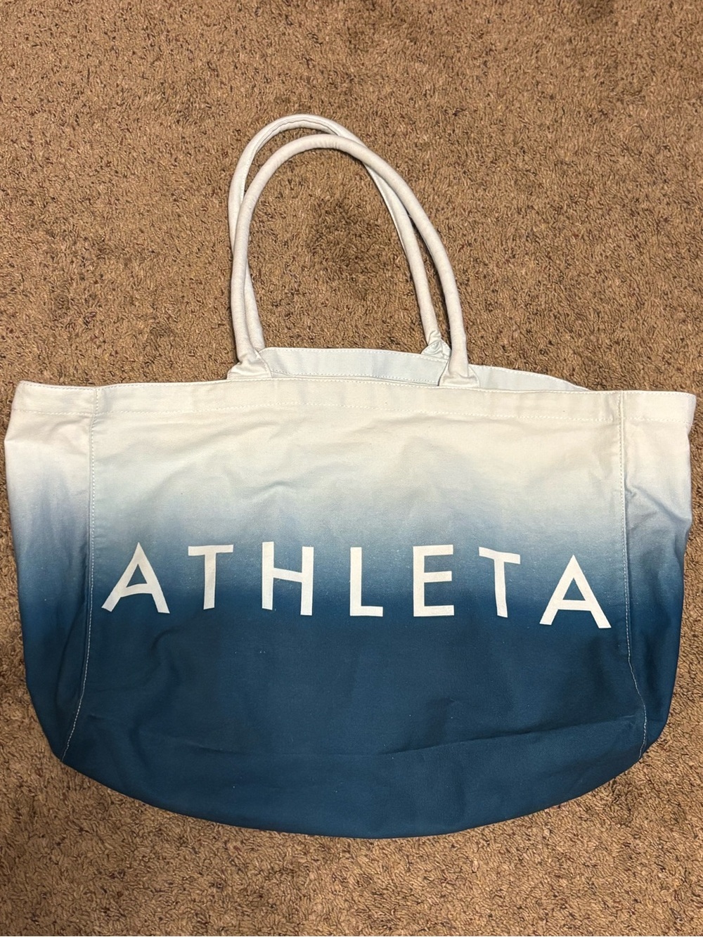 Athleta Blue Ombre Canvas Tote with White Logo